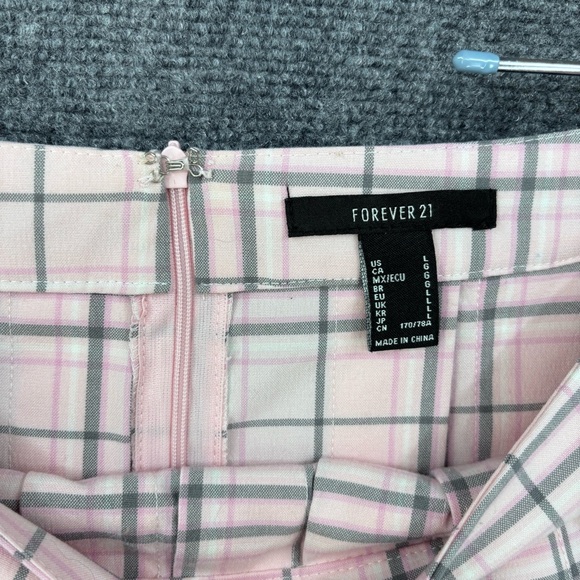 Forever 21 Pink Gray Plaid Pleated Mini Skirt Preppy Kawaii Women’s Large - Picture 2 of 7